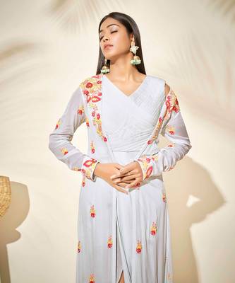 Light blue drape dress with jacket 3