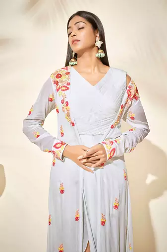 Light blue drape dress with jacket