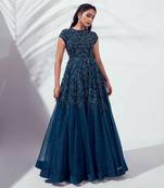 Turquoise blue soft organza and satin gown