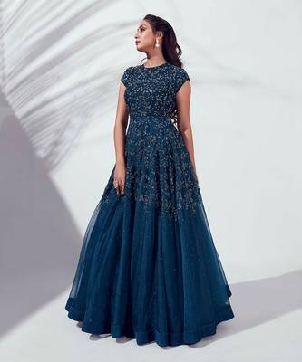 Turquoise blue soft organza and satin gown 2