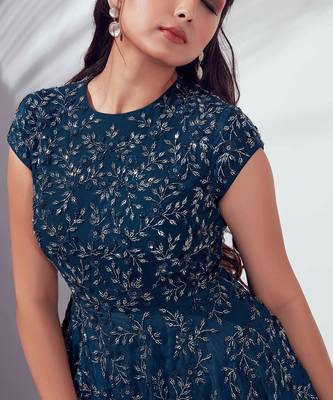 Turquoise blue soft organza and satin gown 4