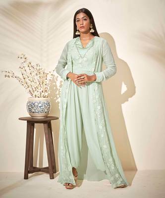 Sea green jumpsuit with jacket 1