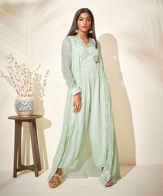 Sea green jumpsuit with jacket 2