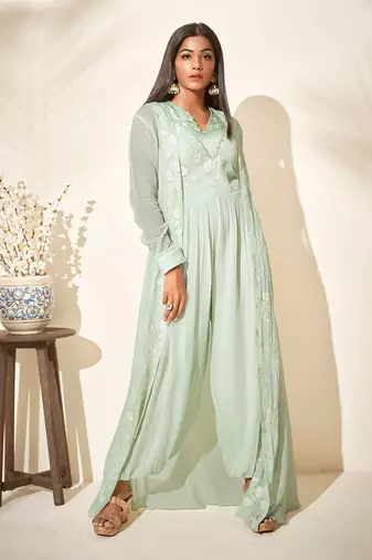 Sea green jumpsuit with jacket