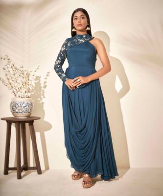 Turquoise blue drape dress 1