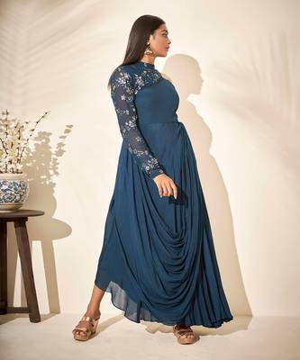 Turquoise blue drape dress 3