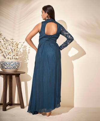 Turquoise blue drape dress 5
