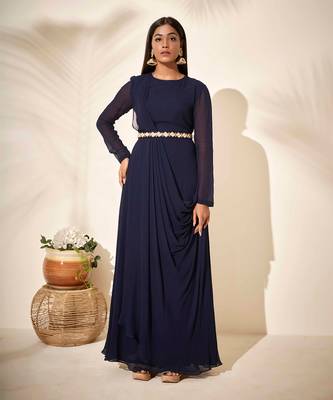 Navy blue drape dress 1