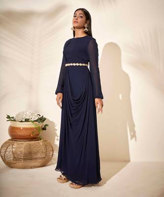 Navy blue drape dress 2