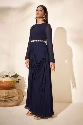 Navy blue drape dress