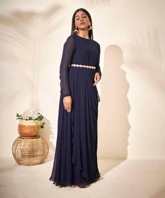 Navy blue drape dress 3