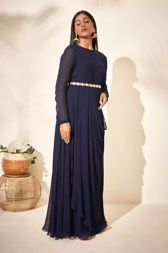 Navy blue drape dress