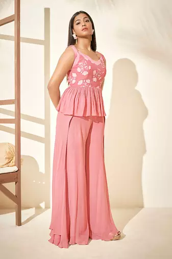 Pink flared pant set