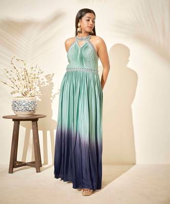Pistachio green and navy blue dress 1