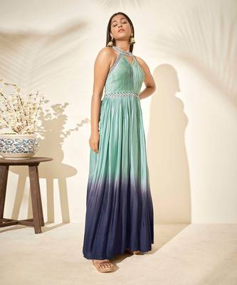 Pistachio green and navy blue dress 2