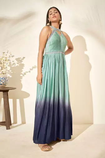 Pistachio green and navy blue dress
