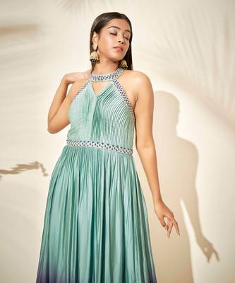 Pistachio green and navy blue dress 3