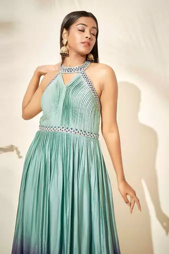 Pistachio green and navy blue dress