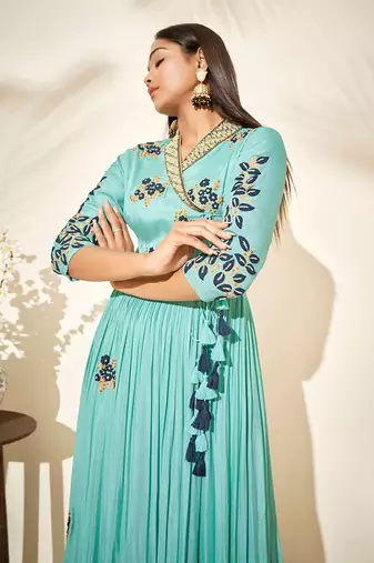 Pistachio georgette crepe dress