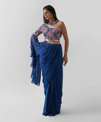 Royal blue pre drape skirt set 1