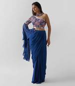 Royal blue pre drape skirt set