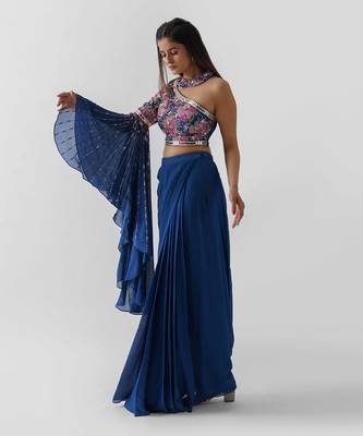 Royal blue pre drape skirt set 2