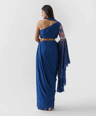 Royal blue pre drape skirt set 4