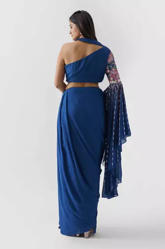 Royal blue pre drape skirt set