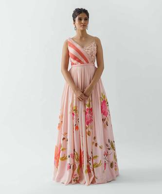 Pink georgette crepe gown 1