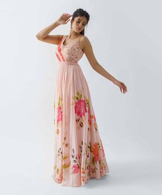 Pink georgette crepe gown 2