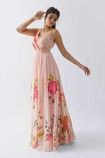 Pink georgette crepe gown