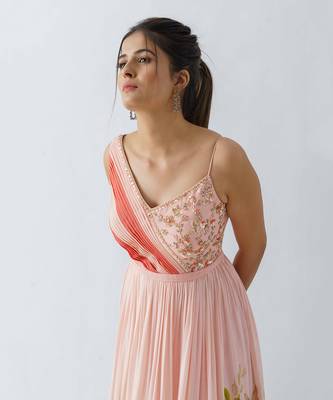 Pink georgette crepe gown 3