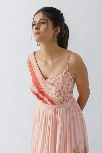 Pink georgette crepe gown