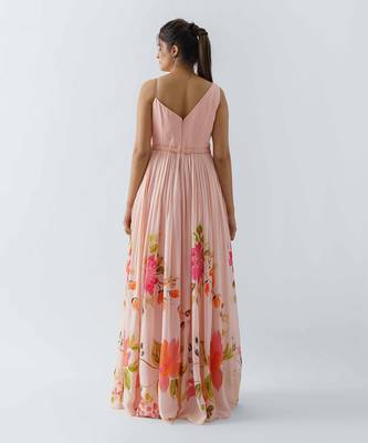 Pink georgette crepe gown 4