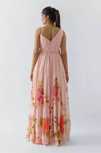 Pink georgette crepe gown
