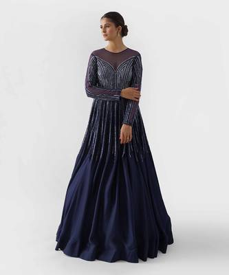 Navy blue satin silk gown 1