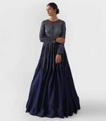 Navy blue satin silk gown