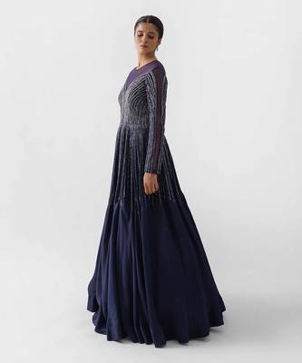 Navy blue satin silk gown 2
