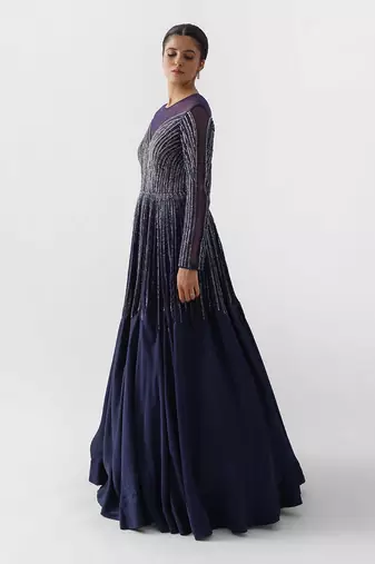 Navy blue satin silk gown