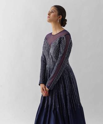Navy blue satin silk gown 3