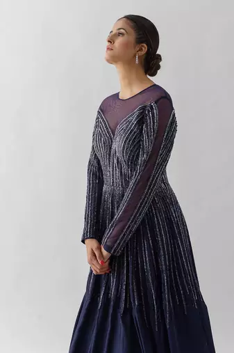 Navy blue satin silk gown