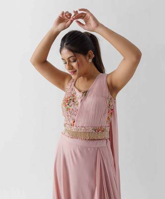 Pink drape skirt set 3