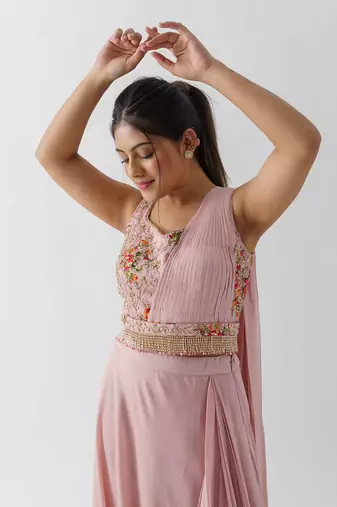 Pink drape skirt set