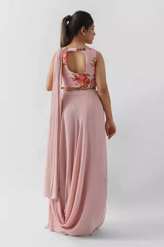 Pink drape skirt set