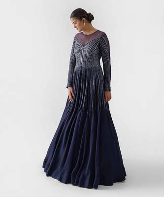 Navy blue satin silk gown 4