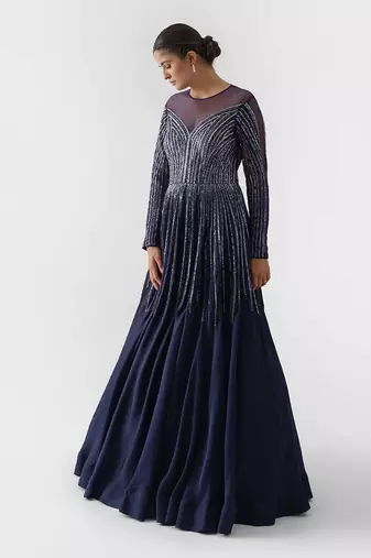 Navy blue satin silk gown