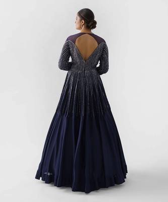Navy blue satin silk gown 5