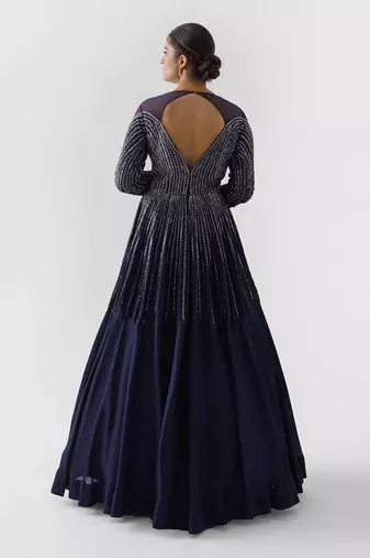 Navy blue satin silk gown