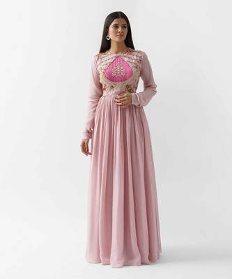 Pink georgette crepe and satin silk dress 1