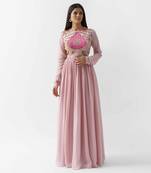 Pink georgette crepe and satin silk dress